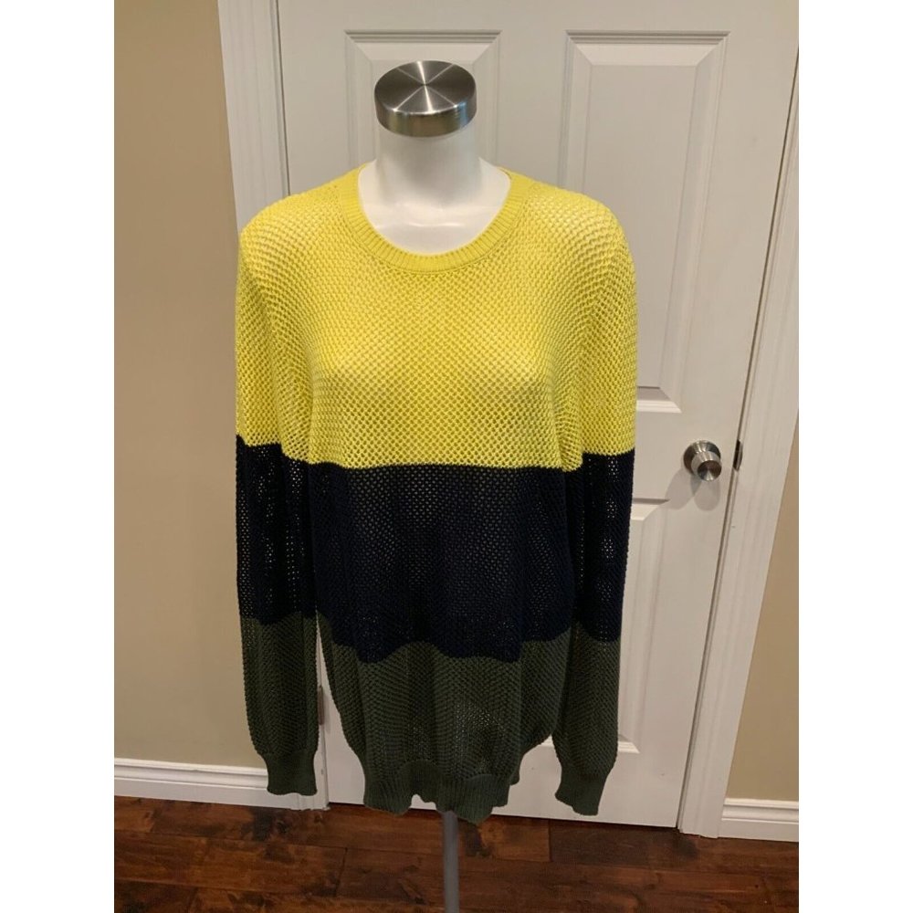 MSGM Yellow/Blue/Green Loose Knit Crew Neck Sweater, Size XL